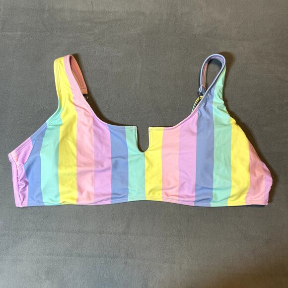 Ninety Nine Pastel Stripe Bikini Top Womens 3X Pink Purple Multicolor Rainbow - Picture 1 of 11